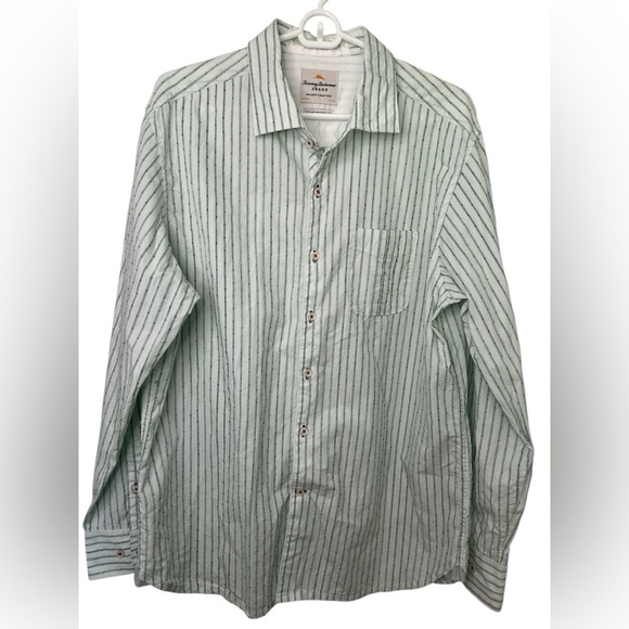 Tommy Bahama Mens Size Large Green Striped Long Sleeve Button Down Shirt - Picture 1 of 8